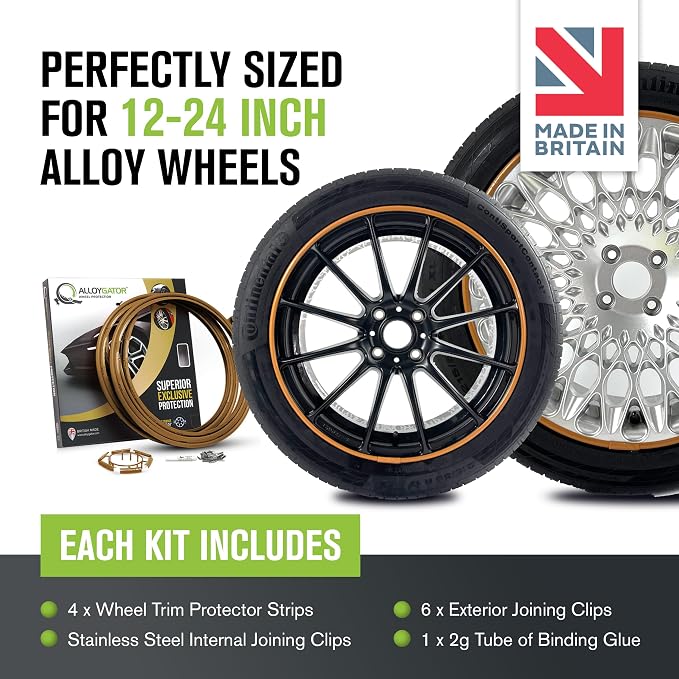AlloyGator Bronze Rim Protector for Car Wheels (Fits 12-24" Wheel Diameter) - Pack of 4 Premium Alloy Wheel Protector to Avoid Scratches & Scuffs - Adhesive Free Curb Rash Rim Protectors