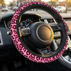 Leopard Print Pink Steering Wheel Cover 15 Inch +2 Pieces Car Coasters | Universal Anti-Slip Breathable Cheetah Print hot Pink Car Wheel Cover for Women Men