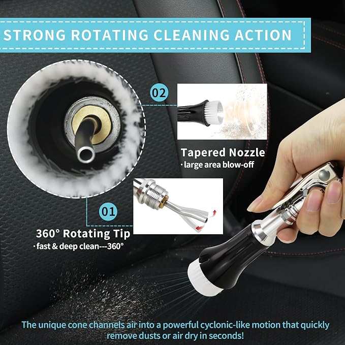 Mini Tornado Air Blow Gun with Detachable Brush Car Cleaning Kit | Vortex Cleaning Gun Trumpet Head High Pressure Dryer Blow Gun Pneumatic Interior Cleaning Tool with Tornado Airflow