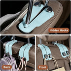 CoBak Purse Hook for Car - Universal Premium Stitched Leather and Aluminum-Magnesium Alloy Double Car Seat Back Storage Hook for Purses, Handbags, Bags (2 Pack),Baby Blue