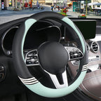 Cute Steering Wheel Cover for Women Men Leather Universal 15 inch,Black and Green