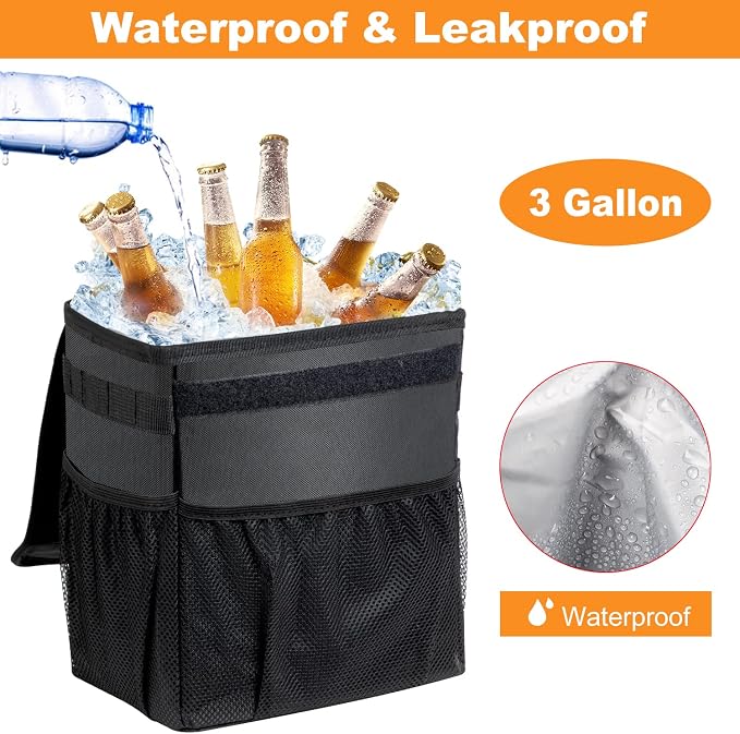 Car Trash Can Foldable Garbage Bin Leakproof 2.3 Gallons Car Trash Bag Black