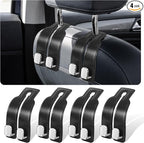 Car Purse Hook, 4-Pack Leather Headrest Hooks for Car | Purse Holder for Car, Car Bag Hooks for Headrest, Universal Back Seat Storage Hooks for Grocery Purses and Bags, Black