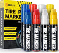 Jumbo Tire Marker White Red Yellow Blue - 8 Pack 15mm Wide Tip Paint Pens for Car Tires Lettering, Large Capacity Premium Ink Waterproof Colored Permanent Markers
