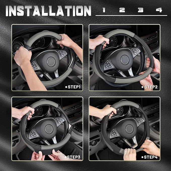 Black and Gray Microfiber Auto Car Steering Wheel Cover Universal 15 inch