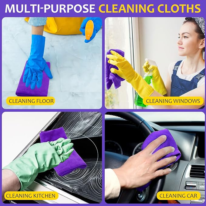 Microfiber Cleaning Cloths for Cars 16 x 16 Inch Ultra Absorbent Car Towels Drying Reusable Cleaning Supplies House Kitchen Window Microfiber Towel(Purple,60 Pcs)