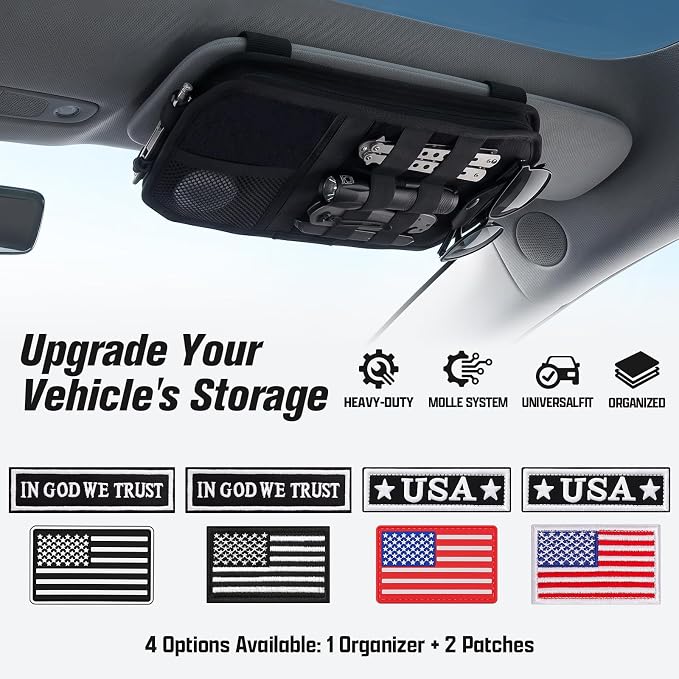 Visor Organizer, MOLLE Visor Organizer | Car Sun Visor Organizer with Sunglasses Holder | Pockets | Card Slots | Tactical Visor Organizer | Heavy Duty