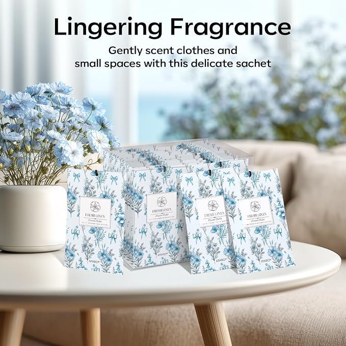 20 Pack Scented Sachets Air Freshener for Home：Fresh Linen Hanging Fragrance Potpourri Bag – Home Decor Odor Freshener for Closet, Drawer, Storage, Suitcase, Bathroom – Housewarming Gift