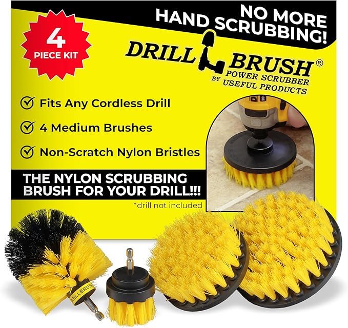 Nylon Attachment Set for Bathroom Cleaning - Power Scrubber Brush Kit for Bathtub, Shower, Tile, and Grout - All-Purpose Household Cleaning Brushes for Drill - Electric Grout Cleaner Kit