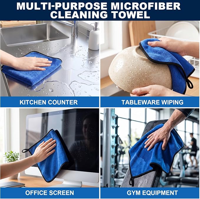 20 Pcs Microfiber Car Drying Towels Microfiber Cleaning Cloth 800 GSM Thick Plush Cleaning Dusting Cloth Auto Detailing Absorbent Towels Rags for Car Household Kitchen Window (Blue)
