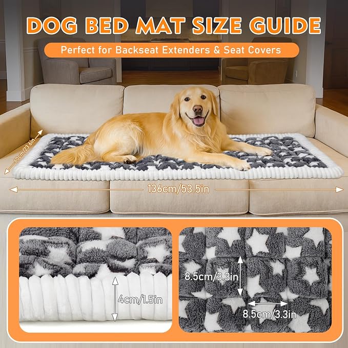 Backseat Dog Bed Mat for Car, Non-Slip Scratch-Resistant Dog Car Seat Cover, Soft Thick Pet Travel Cushion, Washable Back Seat Protector Blanket for Cars SUVs Trucks, 53 x 24 Inches