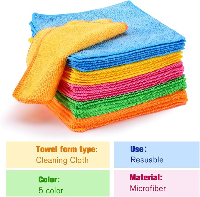 Cleaning Cloth Dry Erase Cloth Cleaning Rags Reasonable Kitchen Towels Microfiber Towels Cars Wash(6 x 6 Inch,Green/Blue/Yellow/Pink/Orange,30 Pcs)