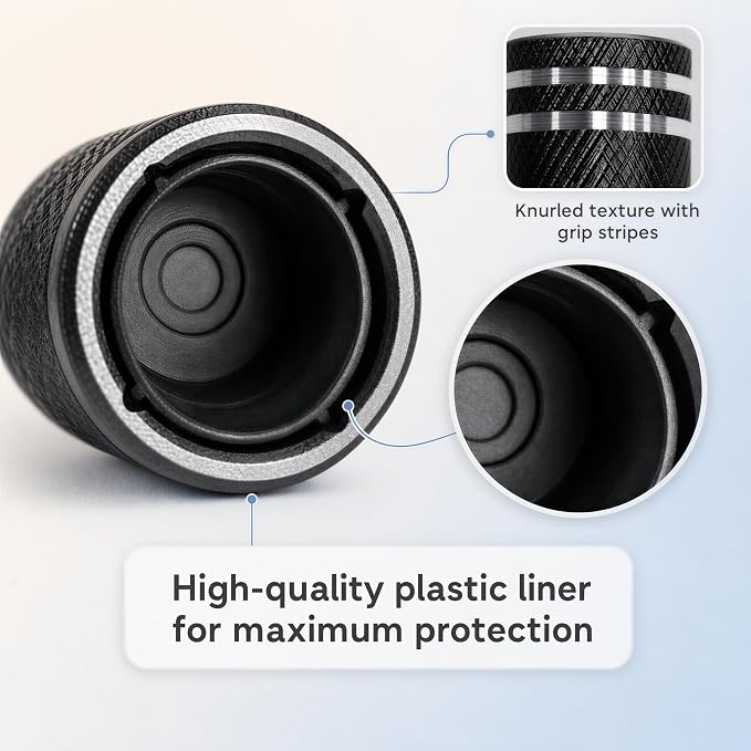 Tire Valve Stem Caps 8 Pack, Aluminum Tire Valve Caps with Plastic Liner, Corrosion Resistant Leak Proof Air Valve Caps, Universal Valve Stem Caps for Cars, Trucks, SUVs, Motorcycles and Bikes