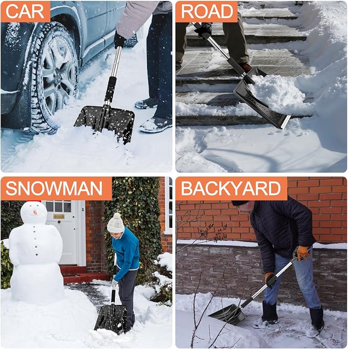 3-in-1 Portable Snow Shovel Kit with Ice Scraper and Snow Brush, Emergency Collapsible Design Snow Remover Set for Garden, Camping, Car, Trucks and Other Outdoor Activities
