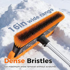 16" Large Snow Brush for Car Windshield,Non-Scratch Snow Scraper,55" Extendable Snow Broom with Foam Grip,Snow Remover for Cars, Truck, SUV (Orange, 16 inch)