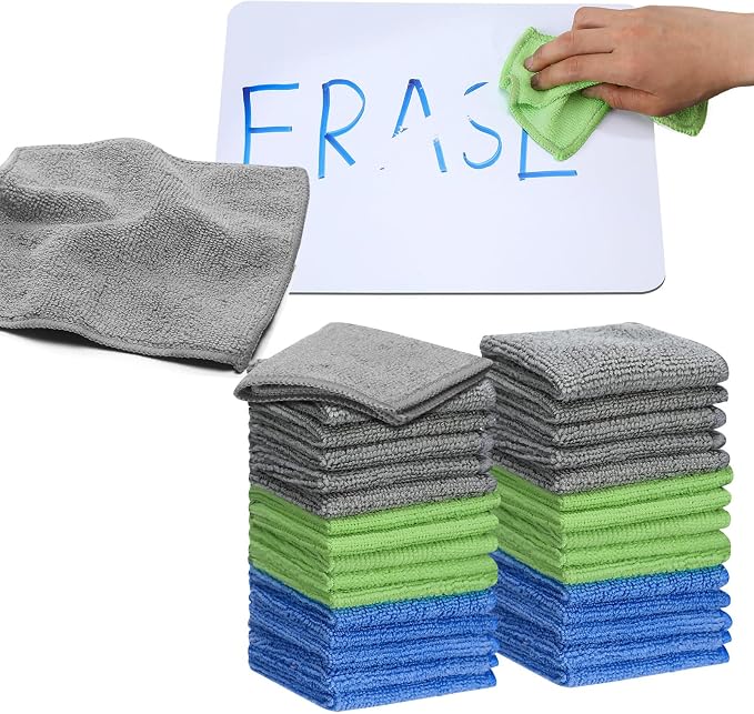Cleaning Cloth Dry Erase Cloth Cleaning Rags Reasonable Kitchen Towels Microfiber Towels Cars Wash(6 x 6 Inch,Gray/Green/Blue,30 Pcs)