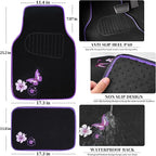 Embroidery Butterfly and Flower Car Floor Mats, Purple Car Floor Mats, Universal Fit 95% Automotive,SUVS,Sedan,Vans,for Women,Girly,Set of 4(Black with Purple)