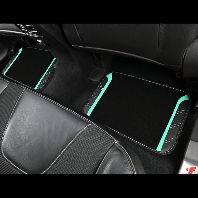Leather Steering Wheel Cover and Waterproof Car Floor Mats,Microfiber Universal Car Combo Fit for 95% Sedan,SUV,Cars,14.5-15inch Sporty Anti-Slip Safety Comfortable Design(Black&Mint)