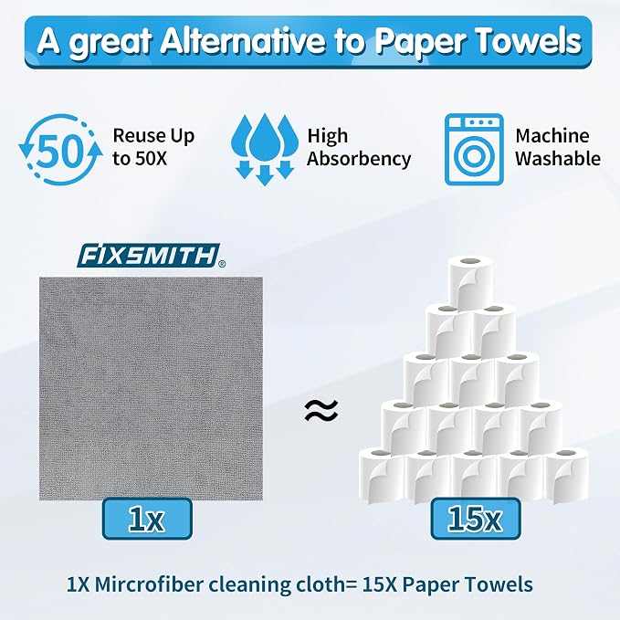 Shop Towels, Pack of 100, Grey Microfiber Cleaning Cloth Bulk, Microfiber Towels for Cars, All-Purpose Absorbent Cleaning Rags, Dust Cloth for Automotive, Mechanic, Garage, 11.5 x 11.5 inch