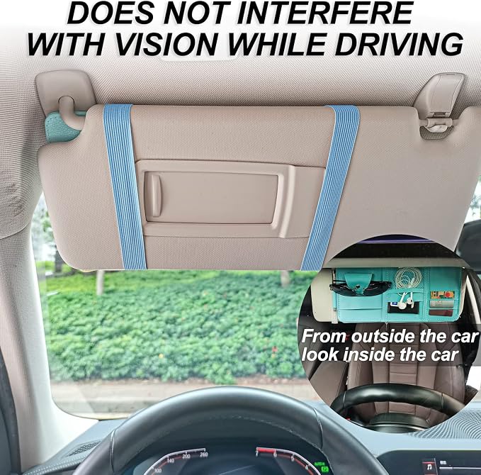 Blue Car Sun Visor Organizer, Auto Car Sun Visor Gift Card Holder Storage Organizer Travel Document Holder with Zipper Pocket for Sedan, Trucks, SUV