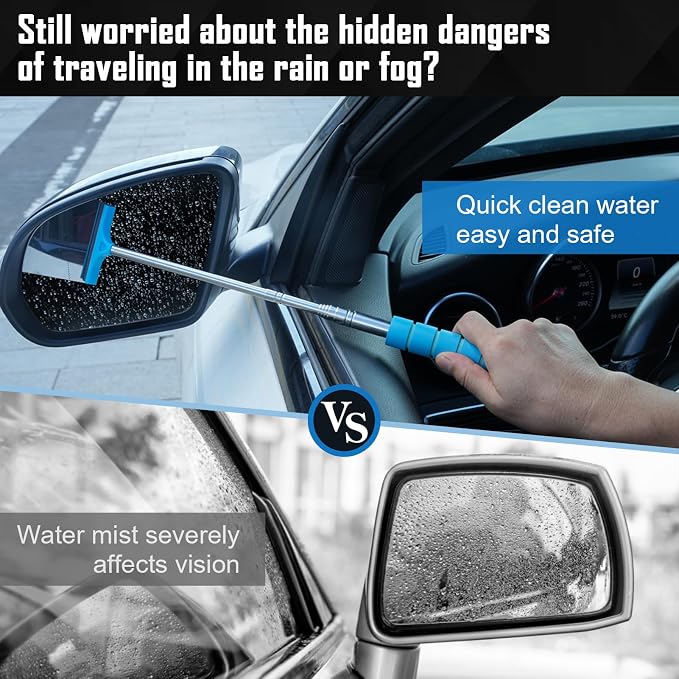 Side Mirror Squeegee, 2 PCS Car Mirror Squeegee, Retractable Car Rearview Mirror Wiper for All Vehicles, Universal Automotive Accessories