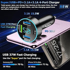 88W Car Charger Super Fast Charging Cigarette Lighter USB Phone Accessories Charger Adapter with QC USB c Type c PD Universal Quick Charge Multi 4 Port for 12-24v Car Cigarette Lighter Plug