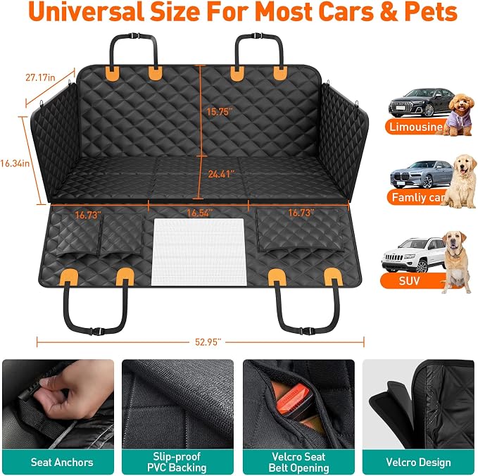 Dog Car Seat Cover for Back Seat with Hard Bottom, Ultra Thick Hard Bottom Waterproof Back Seat Extender for Dogs,Dog Hammock Dogs Bed for Cars, SUVs,Pet Seat Cover for Back Seat Holds 400lbs