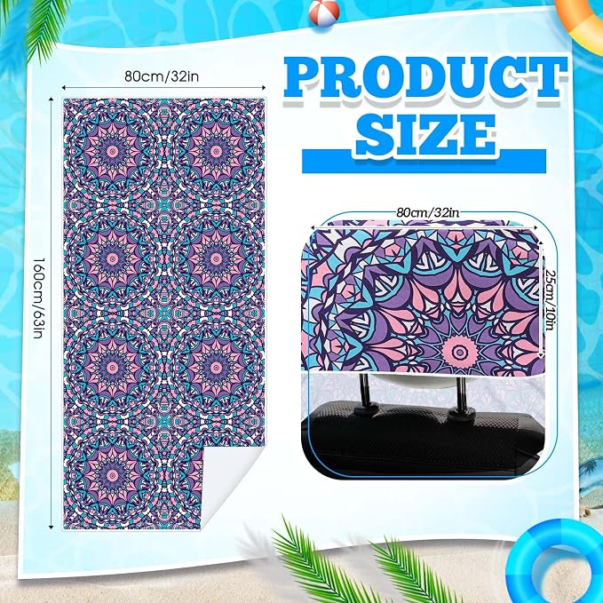 Car Seat Towel Covers with Storage Bag, 63 x 32 Inch Universal Non Slip Waterproof Sweat Protector for Car Truck, Gym Swimming Running, Machine Washable(2 Pack,Retro Kaleidoscope)