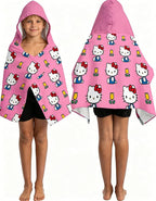 Kitty Printed Soft Cotton Terry Hooded Towel Wrap, Portable Hooded Towel for Bath Pool Beach Daily Use, 28 in x 55 in
