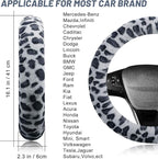 Fuzzy Steering Wheel Cover for Women Girls, Universal Fit Fur Car Wheel Cover & Handbrake Cover & Gear Shift Cover Set, Leopard Winter Warm Fluffy Vehicle Wheel Protector for Auto, SUV