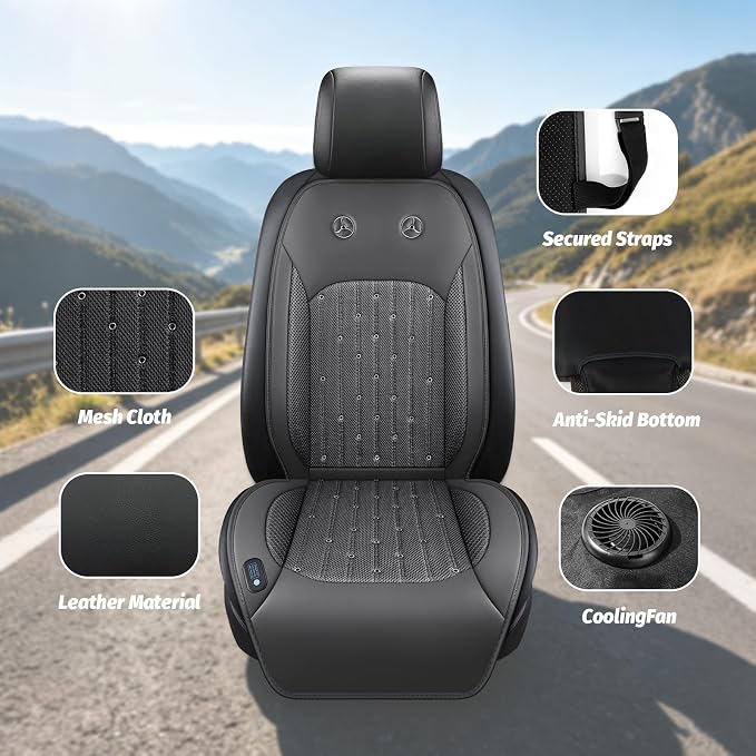 Cooling Car Seat Cover with 2 Turbo Fans – 12V-24V Ventilated Car Seat Cushion, Breathable Car Seat Cooling Pad for Sweaty Back, Universal Fit Cooling Seat Covers for Cars SUV Truck Grey