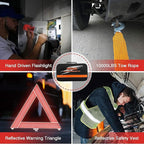 Car Roadside Emergency Kit with Jumper Cables, Auto Vehicle Safety Road Side Assistance Kits, Winter Car Kit for Women and Men, with Portable Air Compressor, Tow Rope, Multitool Plier