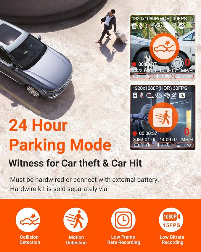 E1 Lite 1080P Dash Cam, Mini Car Camera with Night Vision, 60fps Dash Cam with GPS and Speed, Wi-Fi APP Control, Loop Recording, Voice Control, 24H Parking Mode, Support 512GB