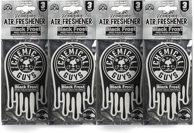 Car Fresheners, Hanging Air Freshener, Black Frost Scent 12 Pack, Great for Cars, Trucks, SUVs, RVs, Home, Garage, Workspace, Dorm Room & More (4 x 3 Packs)