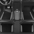 Faux Leather Steering Wheel Cover and Waterproof Car Floor Mats,Universal Car Combo Fit for 95% Sedan,SUV,Cars,14.5-15inch Sporty Anti-Slip Safety Comfortable Design(Black＆Gray)