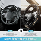 Steering Wheel Cover - Made with PVC Leather and Leopard Fabric - Universal 14 1/2 inches to 15 inches for Most Automotive Steering Wheel - Cheetah Print - Black