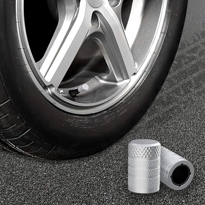 Tire Valve Stem Caps, Silver, 4 pcs/Pack, Anodized Aluminum Tire Valve Cap Set, Corrosion Resistant, Universal Stem Covers for Cars Trucks Motorcycles SUVs and Bikes