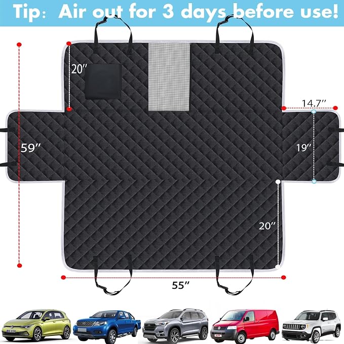 Dog Car Seat Cover for Back Seat, Non-Slip Backseat Cover for Dogs in Car, with Mesh Window Scratch Proof Waterproof Back Seat Protector for Trucks SUVs Most Cars (Black)