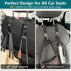 Headrest Hooks for Car Adjustable 4 Pack Vehicle Seat Back Organizer Storage Hanger Holder for Purse Bags Universal Fit with Clip Black