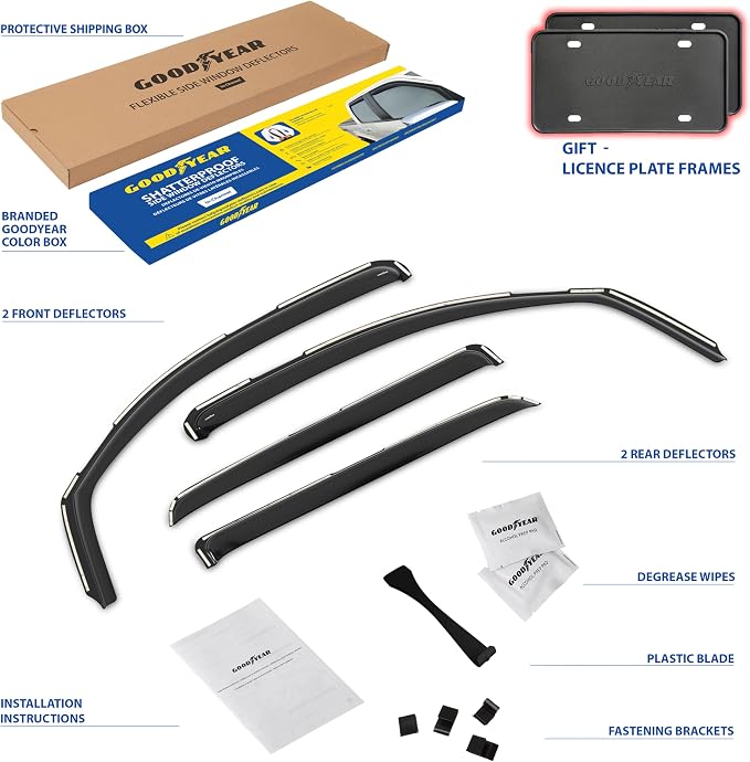 Goodyear Shatterproof in-Channel Window Deflectors for Toyota Sequoia 2008-2022, Rain Guards, Window Visors for Cars, Vent Deflector, Car Accessories, 4 pcs - GY008157