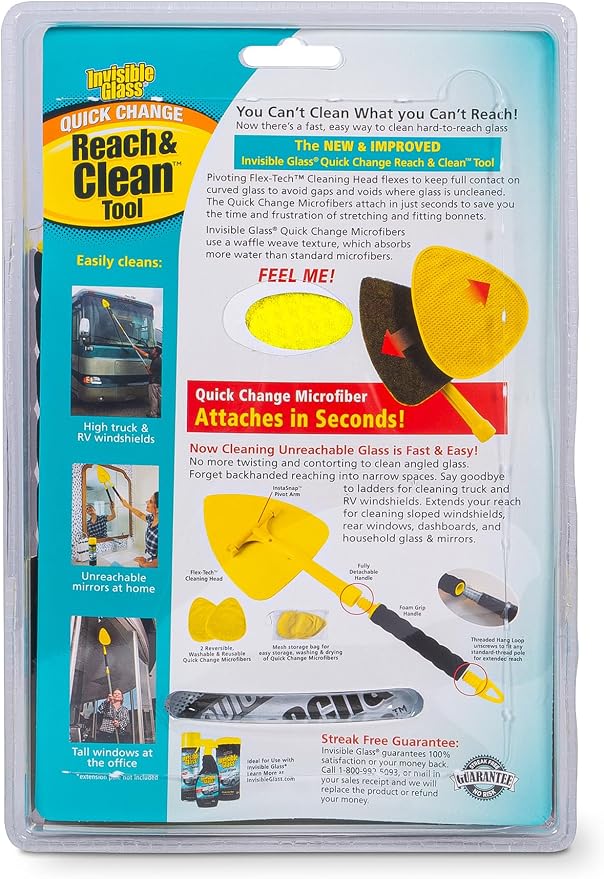 95160 Reach & Clean GlassWindshieldCleaner ToolKit With ExtendableHandle, ReusableQuickChange Microfibers,StorageBag for AutoWindshield,Trucks, SUVs, RVs,Windows (Pack of 4)
