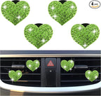 4PCS Heart-Shaped Car Vent Clips with Rhinestone,Bling Air Vent Clips Car Decorations,Premium Shiny Car Clips for Vents Accessories Interior (Green)