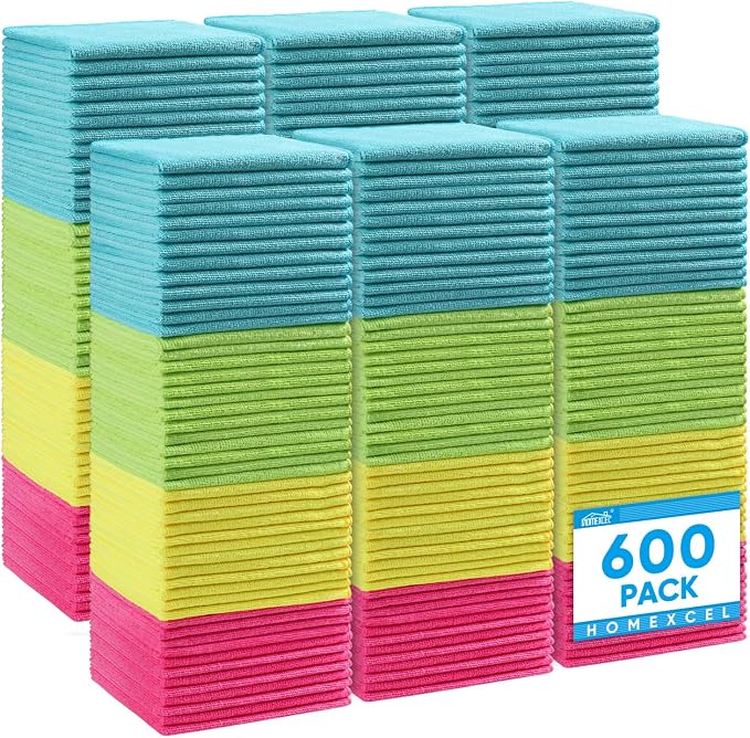 Microfiber Cleaning Cloth 600 Pack, Microfiber Towel for Cars, Lint Free, Scratch-Free, Highly Absorbent, and Cleaning Rags for House, Window and Glass, Cars, TV Screen 11.5 X11.5 inch
