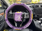 Handmade Crochet Sun Moon Car Steering Wheel Covers Universal 14-15 inch,Cute Steering Wheel Cover,Car Accessories (B:Wheel Cover+2 Belt Cover)