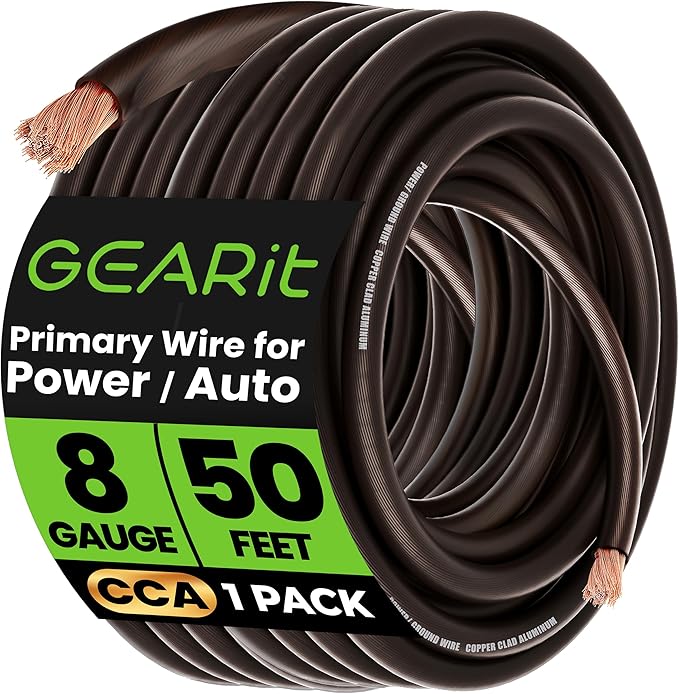 8 Gauge Wire 50 ft Black, 8 AWG Battery Cable CCA, Copper-Clad Aluminum Ground Cable for Car Audio Amp, Automotive, RV