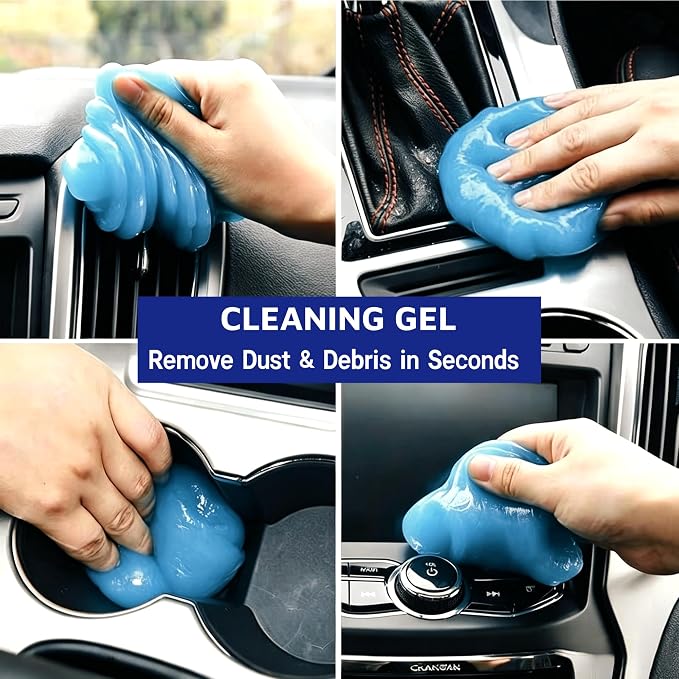 9 Pcs Car Detailing Brushes Kit, Car Interior Cleaning Supplies with Cleaning Gel | car detailing brushes, cleaning gel & microfiber cleaning cloth, Safe for leather, vents, dash. Ideal for truck, auto, RV