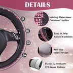 Bling Diamond Leather Steering Wheel Cover, Bling Sparkly Crystal Glitter Rhinestones Universal Fit 14" 1/2-15" Car Wheel Protect for Women Girl Fit Suvs,Vans,Sedans,Cars,Trucks, Pink Black