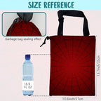 Car Garbage Bag Red Spider Web Drawstring Car Trash Bag Hanging for Back Seat with Adjustable Buckle Canvas Vehicle Trash Can Easy-to-Install