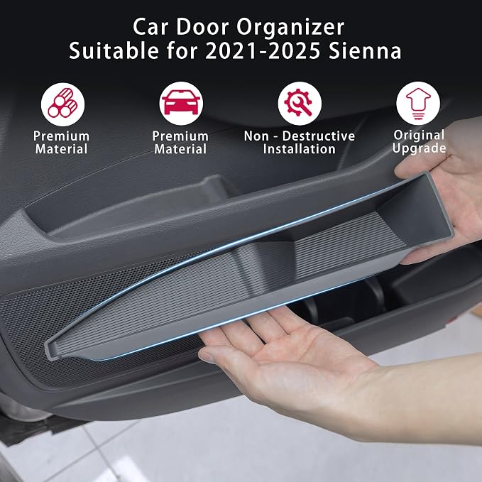 Car Door Organizer Tray for Sienna 2021 2022 2023 2024 2025 Front Door Side Storage Box Organizer Tray Pocket Armrest Container insert Interior Accessories for Sienna (2PCS)