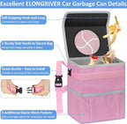 Car Trash Can for SUVs, Trucks, Vans - Pink, 2 Gallons Capacity, Leak-Proof Liner, Utility Clasps, Cute Design